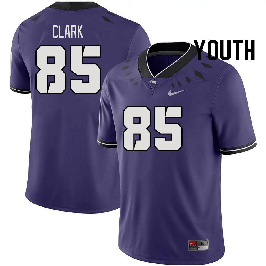 Youth #85 Parker Clark TCU Horned Frogs 2023 College Footbal Jerseys Stitched-Purple - Click Image to Close